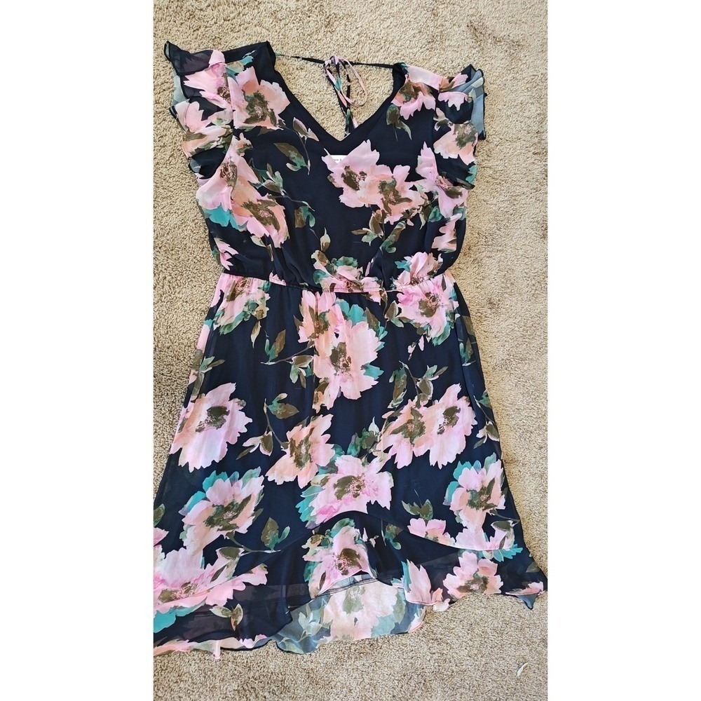 Emma & Michele Floral Chiffon High Low Dress 3X Navy Pink Used‎ Cottagecore - Picture 9 of 16